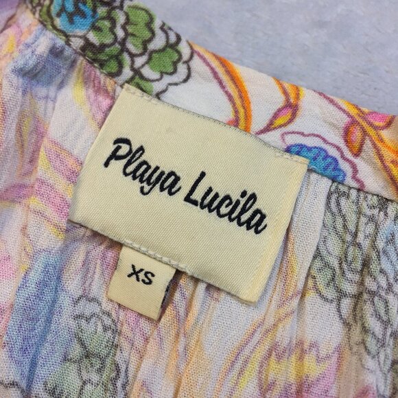 Playa Lucila Midi Fit & Flare Dress XS Womans Pink Blue Floral Short Sleeve Boho - Picture 4 of 14